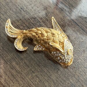 Dior Gold Fish Brooch with Crystal Details